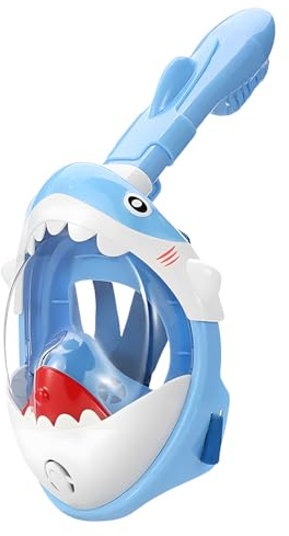 Torlaist Full Face Snorkel Mask Kids Blue Shark Designed for 5-10 Years Old - 180°Super High-Definition View, Anti-Fog, Anti-Leak, and Dry Top Function for Kids Snorkel Mask Diving