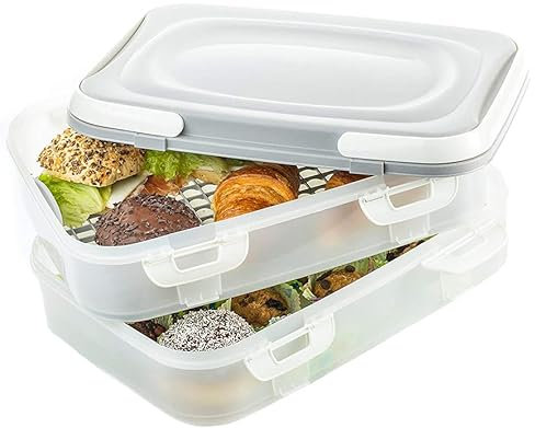 Kuchen Transportbox rechteckig mehrstöckig BPA-frei, Aufbewahrungsbox mit Deckel groß, Transportbox für Lebensmittel groß, Transportbox Kuchen rechteckig, Kuchenbehälter eckig groß, Pastellgrau