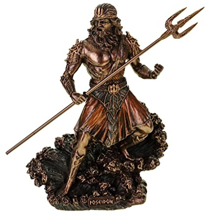Figurine Veronese Dieu de la mer Poséidon avec trident sur vague Statue Sculpture Mer Dieu Neptune Bronze