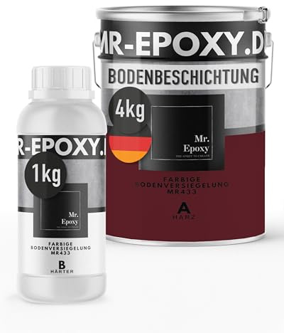 Mr. Epoxy Epoxidharz Bodenbeschichtung (5 kg, RAL 3005 Weinrot) - 2K Betonfarbe für Garagen, Keller & Werkstatt Boden - Flüssigkunststoff Epoxid Grundierung und Bodenversiegelung