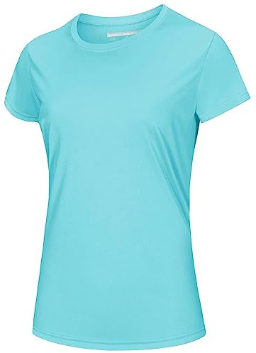 MAGCOMSEN UV Shirt Damen Schnelltrocknend Sportshirt mit UPF 50+ Funktionsshirt Kurzarm Atmungsaktives T-Shirt für Wandern, Laufen, Yoga Seeblau M
