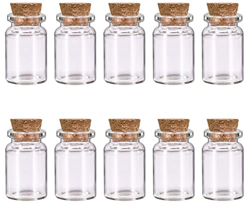 10 Pcs Small Glass Bottles with Cork Lids, Mini Glass Bottles with Stoppers Empty Spell Jars Small Message Bottle Tiny Wishing Bottle Miniature Potion Bottles for DIY Crafts Decoration Wedding Party