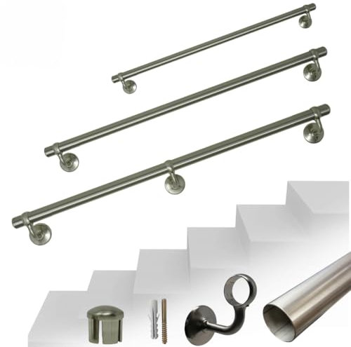 Parpyon® Wandhandlauf Treppenrohr Handlauf Edelstahl 100% italienisches Produkt mit Halterung Montageset Einfache Selbstmontage Treppen und Balustrade (satinierter Stahl, 40 cm)