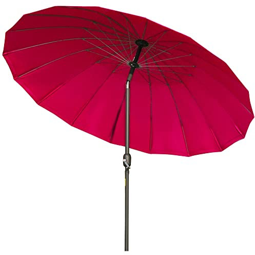 Outsunny Parasol droit parasol de jardin inclinable rond avec 18 baleines manivelle mât en métal fibre de verre Ø 2,5m polyester haute densité rouge vineux