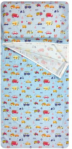 Sac de Couchage d'été pour Les bébés de 2 à 6 Ans - Tissu 100% Coton - Made in Italy (Sac de Couchage Voitures Bleues)