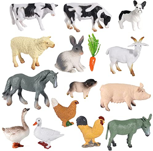SIENON 15Pcs Farm Animal Figures Toys Realistic Mini Farm Animal Figurines, Farm Barn Animals Playset, Miniature Farm Animal Cake Topper Ornaments for Easter Egg Fillers Birthday Animals Theme Party