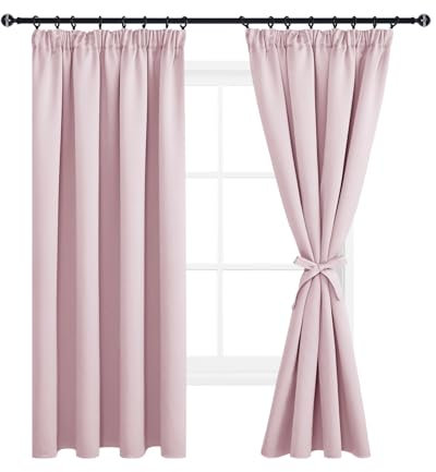 DWCN Blickdichte Vorhänge mit Kräuselband, Verdunkelungsvorhänge mit Vorhang-Krawatten Vorhänge Küche Gardinen Kurz Kinderzimmer Schlafzimmer Kälteschutz 137x117cm(HöhexBreite), Blush Pink, 2er Set