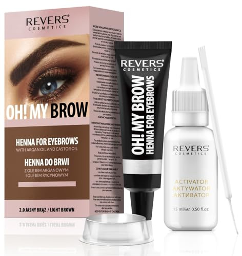 REVERS COSMETICS Eyebrow Tint, Light Brown with Argan & Castor Oil - Eyebrow Color Kit for Up to 15 Applications