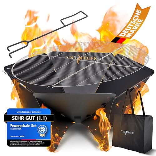 EDELFEUER Feuerschale Faltbar + Grillrost - Leichter Aufbau - Ø 80cm [Ultra Stabil] Feuerkorb, Feuerstelle für Garten, Camping, Reisen, Outdoor - Jetzt Bilder ansehen