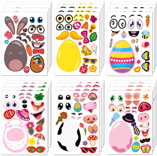 SmilinFit Easter Stickers for Kids Toddlers, Easter Basket Stuffers, Make A Face Stickers Crafts with Eggs Themed, Kids Party Favor Supplies Decorations Activities Gifts for Girls Boys