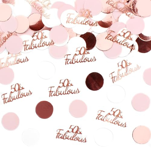 Happy 50th Birthday Decorations Rose Gold for Women,50 and Fabulous Round Table Confetti, Female Birthday/Wedding Anniversary Table Scatter Party Supplies 300PC