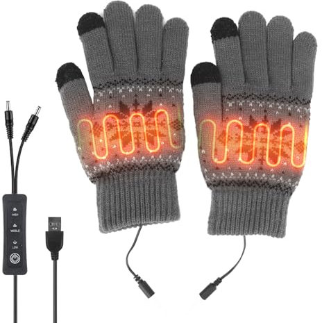SKIKHN Beheizte Handschuhe, Handschuhe Mit Heizung, 5Handschuhe Heizung Stricken, WäRmende Handschuhe Einstellbare Temperatur Handschuhe, USB Beheizte Handschuhe FüR MäNner Und Frauen