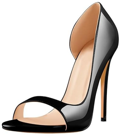 Meinabsatz - Escarpins classiques pour femmes - Talons hauts stiletto - Chaussures ouvertes rondes en vernis, Noir , 45 EU