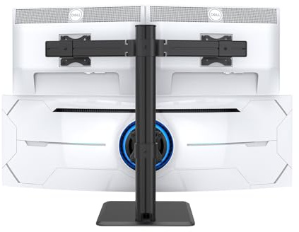 BEWISER Soporte de escritorio para monitor triple: elevador vertical resistente para monitor que se adapta a dos pantallas de 27 pulgadas y una de 49 pulgadas con giro, inclinación, altura ajustable