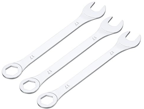 QUARKZMAN Set di 3 Chiavi a Bussola Sottili da 17mm con Estremità a 6 Punti Sfalsati e Estremità Aperta Angolata a 15° in Acciaio al Carbonio ad Alta Resistenza Cromato a Specchio Metrico