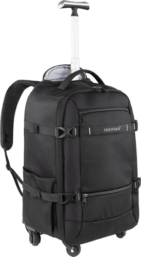 normani Handgepäck Carry-On Reiserucksack 37L mit Trolleyfunktion Reisetasche mit Frontloader und Laptopfach Bordgepäck mit Laptopfach New Black M