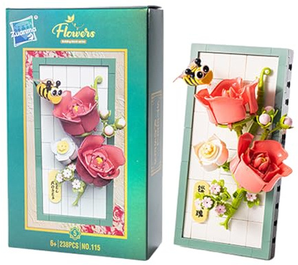 Balakaka Blumen Bauspielzeug Set, DIY Blumen Bilderrahmen Micro-Baustein-Set für 6+ Jahre alte Mädchen, Künstliche Blumen Tischdeko für Blume Home Office Dekoration