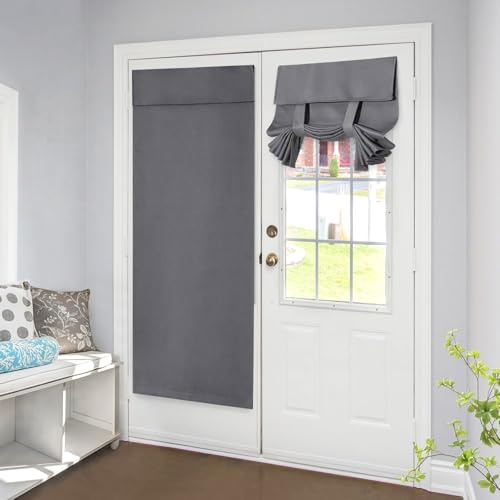 Homirty Cortinas Opacas de Privacidad para Puerta de Cristal, Cortina para Puertas Francesas Intimité, Cortinas Opacas Negras de Sin Perforaciones (Gris Oscuro, 66 x 173 cm)
