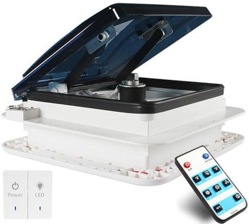 Ventilador de piso, ventilador de techo para RV con sensor de lluvia y luz LED, ventilación bidireccional de 12 V para autocaravana, caravana, remolque, baño
