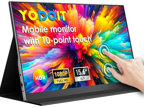 Yodoit Monitor Portatile con touch screen, display IPS da 15,6 1920×1080P FHD con touch a 10 punti, connettività USB-C e HDMI, altoparlanti integrati e Smart Cover, per laptop/PC/Mac/PS3/4/5/Xbox