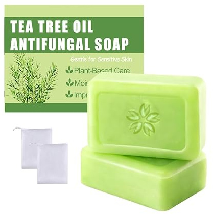 Tea Tree Oil Antifungal Soap，Natural organic handmade cold soap, universal facial and body bath soap, soothing and moisturizing formula, gentle cleansing, protecting healthy skin（2PCS）