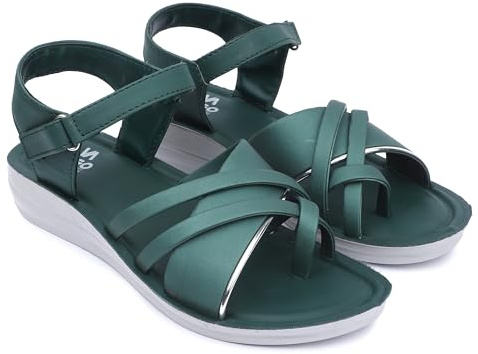 Ango svarta gladiatorsandaler för kvinnor med plattformssula, remdesign, avslappnad för flickor, grön (Bottle green), 38 EU