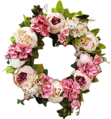 Odoukey Ghirlande Primaverili per Porta d'ingresso 16 Ghirlanda di Fiori Artificiali di peonia Ghirlanda Floreale Decorativa Champagne