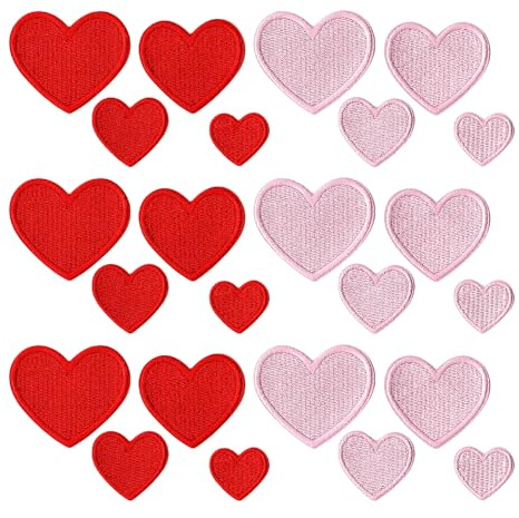HMCEY 24 Pcs Parches Ropa Termoadhesivos Corazones,Parches Bordados Corazon,Parche para Planchar Niños y Adultos,Parche Decorativo para Tela,Patch Stickers For Clothes para Pantalones,Mochilas,Bolsa