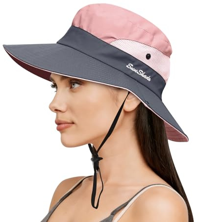 EKKONG Cappello da Sole da Donna, Cappello Donna Estivo,Pieghevole Cappelli da Spiaggia Protezione del Sole Bucket Hat (Grigio Rosato)