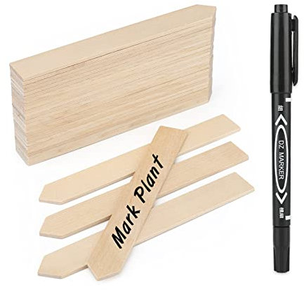 KINGLAKE 50Stk 15x2CM Pflanzenschilder Holz, Pflanzenstecker zum Beschriften, Stecketiketten Holz, Garten Etiketten für Pflanzen, Kräutern, Setzlingen