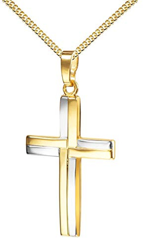 JEVELION Kreuz-Anhänger mit Kette für Damen, Herren und Kinder als KettenAnhänger mit Kette 333 Gold 8 Karat bicolor mit Schmuck-Etui