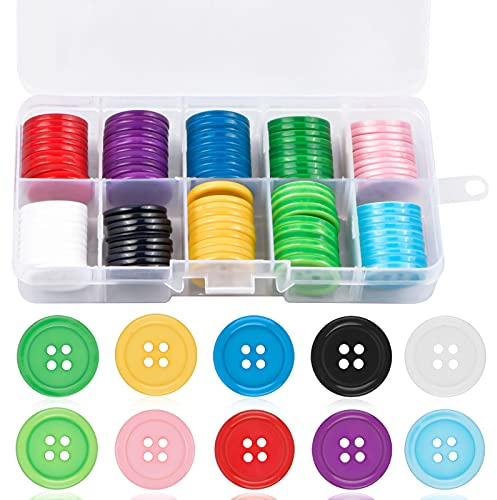 smatime 100 Pieces Round Resin Button 4 Holes Buttons Colorful Large Sewing Buttons with Plastic Storage Box for Crafting and Knitting Kids Baby Cardigans Handmade Crafts, 10 Colors 20 mm