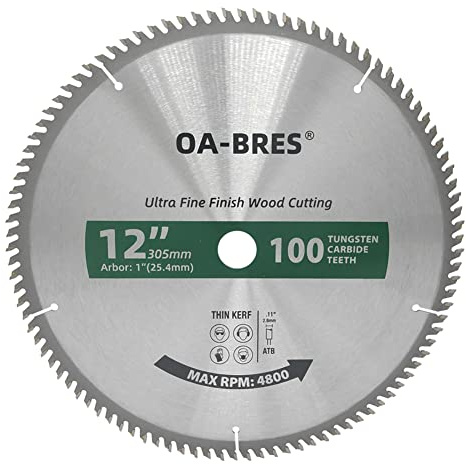 12-Inch Miter/Table Saw Blades, 100-Tooth ATB TCT Ultra Fine Finish Wood Cutting Circular Saw Blade with 1-Inch Arbor