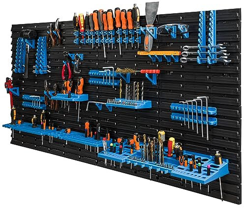 Etagère murale, système de rangement, panneau porte outils 154 x 78 cm, crochets a outils, supports, atelier garage, banc de travail, etagere outils en plastique solide