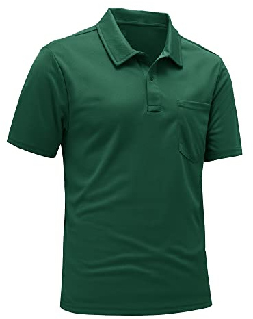 Rdruko Mens Short Sleeve Golf Polo with Chest Pocket, Blackish Green S