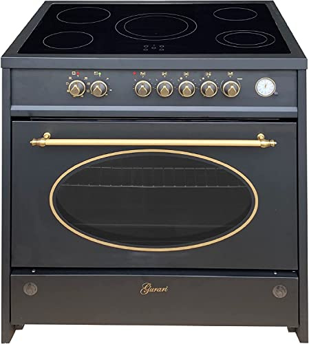 GURARI Cuisinière à gaz 912 Bl Retro, Rétro à gaz Electrique 90 cm/Nostalgie Range Coocker / 121L / 8 fonctions/Air chaud / 5 brûleurs de haute qualité/gaz naturel/gaz propane