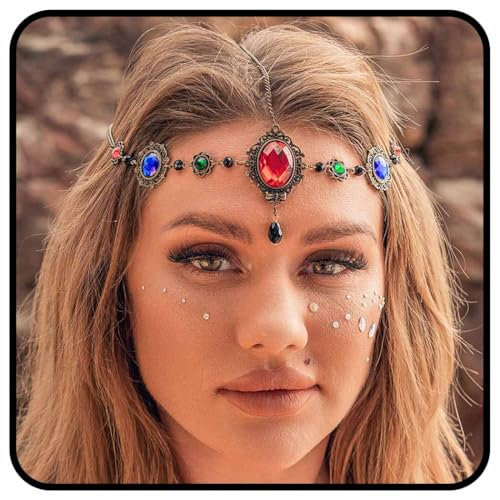 Zoestar Chaîne de tête vintage en cristal doré Bandeau à pompon baroque pour le front Accessoires pour cheveux pour costume de festival d'Halloween Femmes et filles