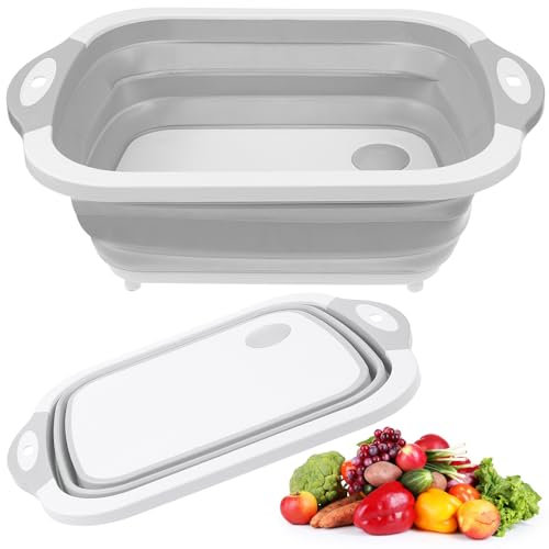 FORYNXHWIN Collapsible Washing up Bowl with Drain Plug, Silicone Collapsible Cutting Board, 4 in 1 Multifunction Chopping Board for Home Kitchen Travel Camping Picnic BBQ
