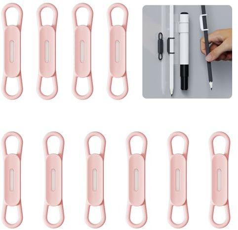 WALLFID 10er-Pack magnetische Silikon-Stifthalter-Clips – ideal für Gel-Tintenstifte oder trocken abwischbare Marker, kompatibel mit Schreibtisch, Kühlschrank, Whiteboard, Klemmbrett(Rosa, 10er-Pack)