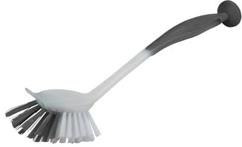 Homéa, Brosse Vaisselle Plastique Embout Grattoir et Ventouse 7X29 cm Anthracite
