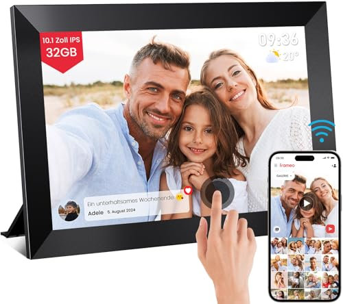 Mejasg 10,1 Zoll Digitaler Bilderrahmen WLAN mit 32GB Speicher, 1280×800 LCD-Touchscreen Elektronischer Bilderrahmen mit Automatische Rotation, Digital Photo Frame für Bilder und Videos Sofort Teilen