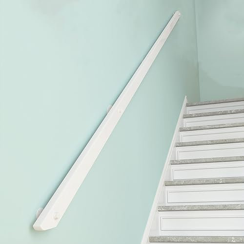 Wooden Handrails for Stairs, Non-Slip Stair Banister with Brackets, Against The Wall Elderly and Children's Safety Grab Bar Kit, for Interior Corridor Villa Building Loft (White, 50cm)
