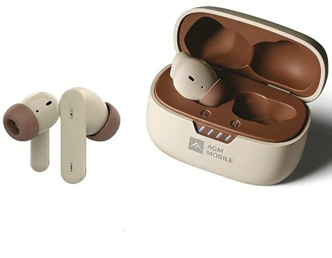 AGM Buds 3 True Wireless -Ohrhörer + Ladeetui – leichte In-Ear-Bluetooth-Kopfhörer mit Geräuschunterdrückung,integriertem Mikrofon,20 Stunden Spielzeit,Bluetooth 5.4, Schwarz und Orange