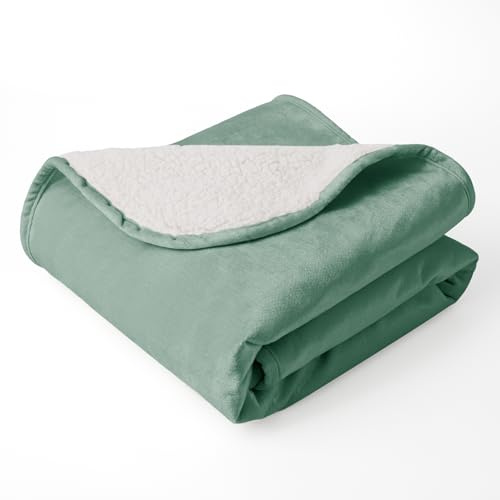 Bigbeer Vattentäta hundfiltar för stora hundar, tvättbar husdjursfilt för inomhuskatter, plysch sherpa valp överkast möbelskydd för säng soffa soffa soffa (102 x 127 cm, L, grön)