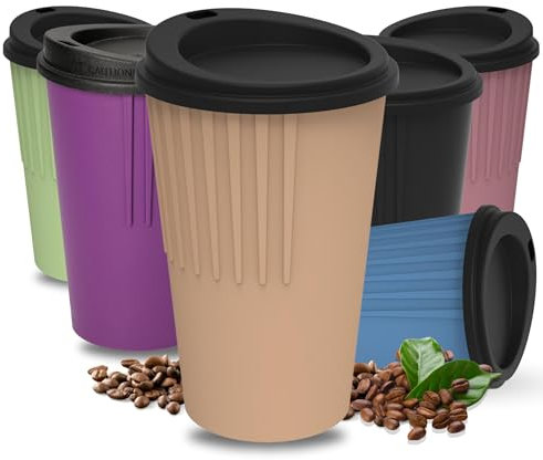 Kaffeebecher to go 300 ml - Becher mit Deckel & Riffel-Optik als Hitzeschutz - Trinkbecher BPA-frei - Made in Germany Travel Mug perfekt fürs Büro, Auto & Uni, Farbe:beständiges braun/schwarz