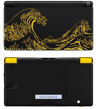 eXtremeRate Ersatz Gehäuse Case für Nintendo DS Lite NDSL, DIY-Voll Hülle&Knöpfen&Screen Protector Shell Cover Zubehör für Nintendo DS Lite Handheld Spielekonsole(Goldene Welle Schwarz)-Ohne Console