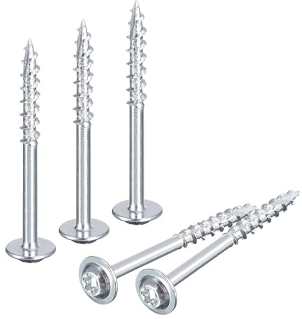 QUARKZMAN #8 x 1-5/8 Tornillos de Arandela Redonda - 50pcs - Cabeza Torx/Estrella para Madera En Construcción, Gabinetes y Muebles, Plateado