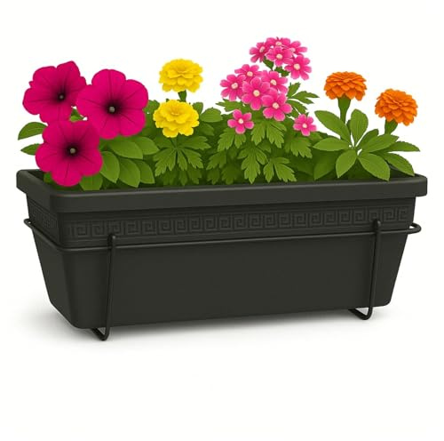 TECHZOCO Jardinera de plástico, Balconera de plástico, Macetero para Jardín, Fabricado en Polipropileno, Incluye Soporte, Patio, Interior o Exterior, 60 cm Largo x 16.5 cm Alto x 18 cm Fondo,Antracita