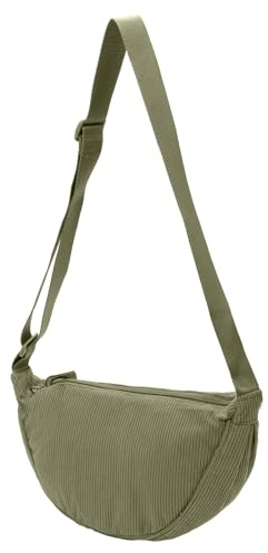 Fjquamitix Corduroy Crescent Crossbody Bag for Women Men Fanny Pack Crossbody Bag Dumpling Lightweight Travel Sling Bag (Green)
