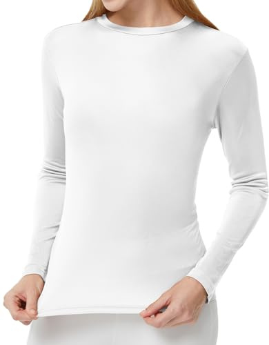 Termiska skjortor i mullbärssilke för kvinnor underkläder långärmad rund hals toppar silke baslager undertröjor pullover blus, Vitt, XL